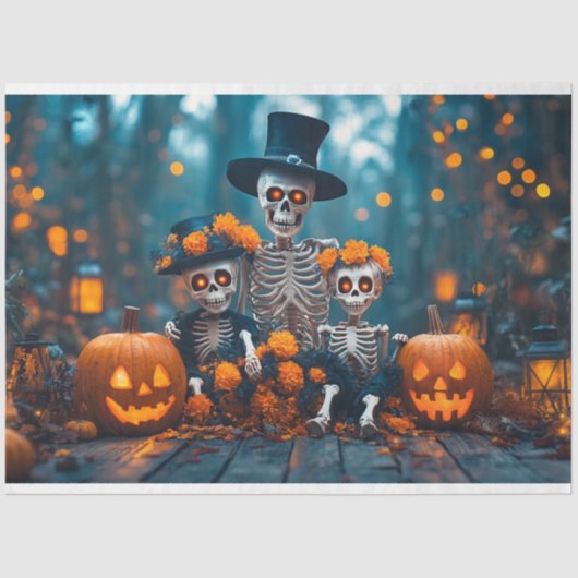 Decoupage Skeleton Familie Halloween Tissuepapier (Voorkant)