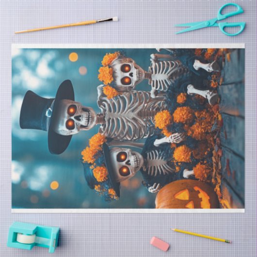 Decoupage Skeleton Family De goudsbloemen Tissuepapier (Craft)