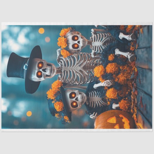 Decoupage Skeleton Family De goudsbloemen Tissuepapier (Voorkant)