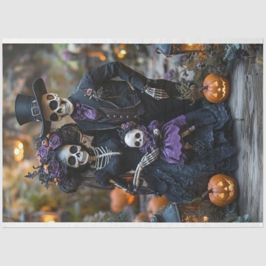 Decoupage Skeleton Family portretteert de Scaselto Tissuepapier (Voorkant)