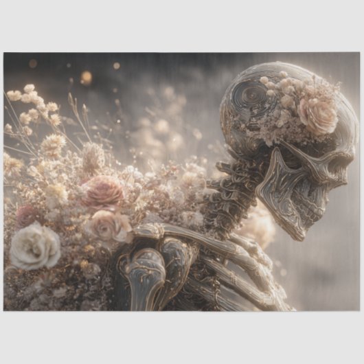 Decoupage Skeleton Floral Pink Silver Tissuepapier (Voorkant)