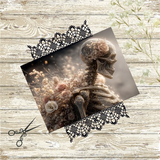 Decoupage Skeleton Floral Pink Silver Tissuepapier