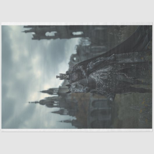 Decoupage Skeleton Gothic King Zwart Paard Tissuepapier (Voorkant)