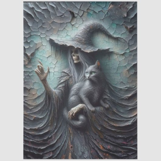 Decoupage Skeleton Gothic Witch Black Cat Tissuepapier (Voorkant)