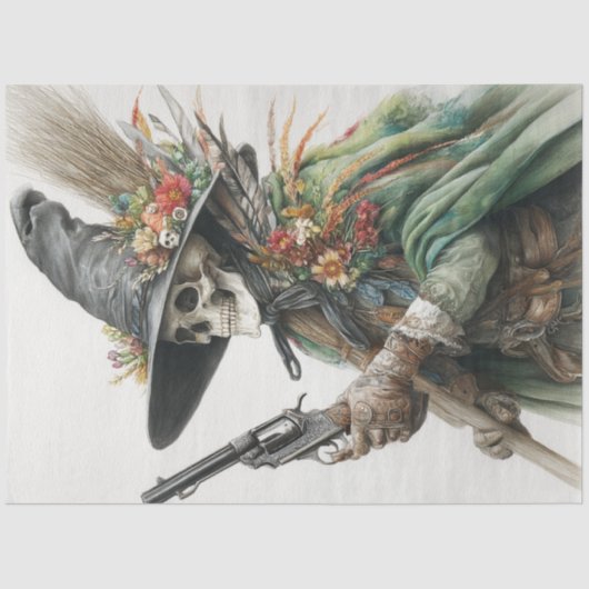 Decoupage Skeleton Gunslinger Herfstkleuren Tissuepapier (Voorkant)