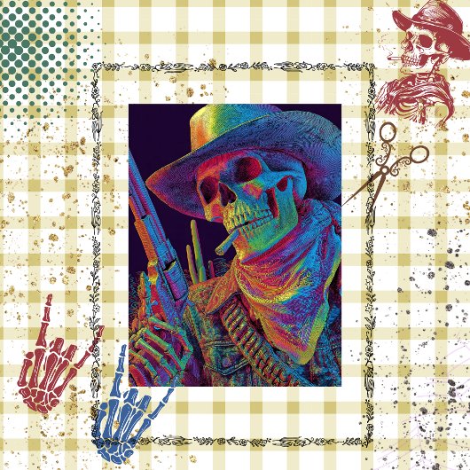 Decoupage Skeleton Gunslinger Herfstkleuren Tissuepapier