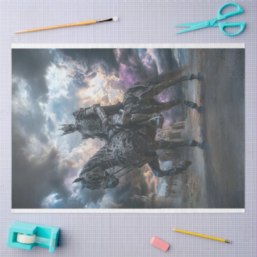 Decoupage Skeleton Knight Zilveren Paard Tissuepapier (Craft)