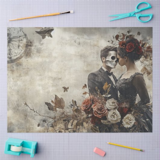 Decoupage Skeleton paar trouwdag achtergrond Tissuepapier (Craft)