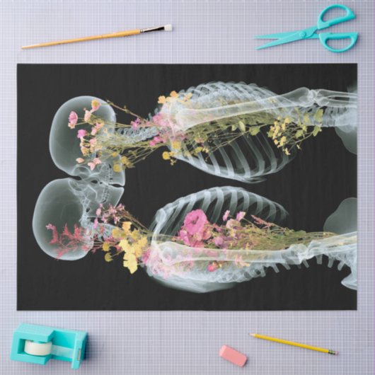 Decoupage Skeleton Paar Verstrengeld Bloemen Tissuepapier (Craft)