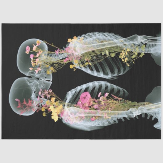 Decoupage Skeleton Paar Verstrengeld Bloemen Tissuepapier (Voorkant)