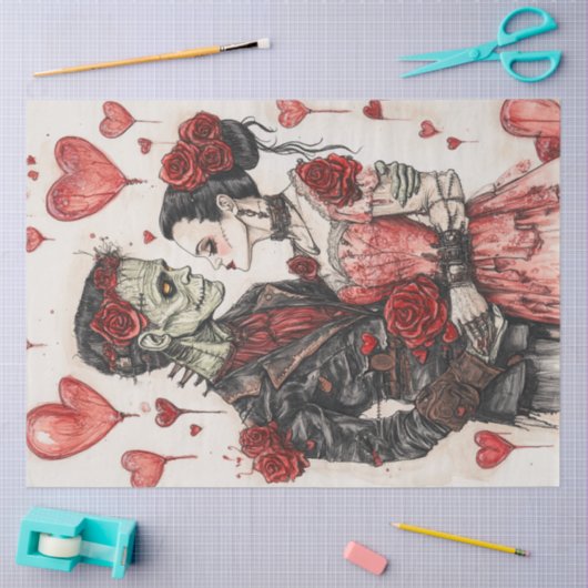 Decoupage Skeleton Paar Vieren Valentijn Tissuepapier (Craft)