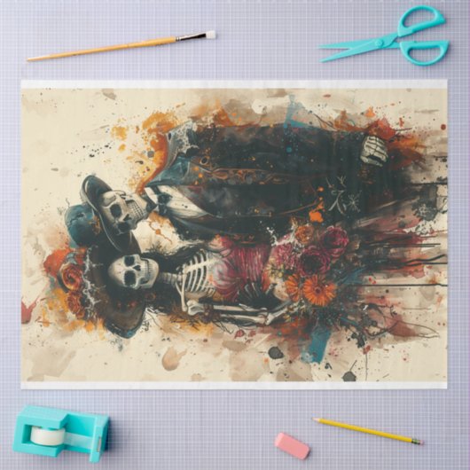 Decoupage Skeleton Party Paar Tissuepapier (Craft)