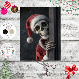 Decoupage Skeleton Santa Claus Lurking Peeking Art Tissuepapier