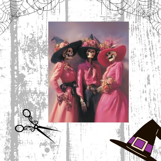 Decoupage Skeleton Sisters in Pink Blooms Tissuepapier