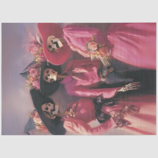 Decoupage Skeleton Sisters in Pink Blooms Tissuepapier (Voorkant)