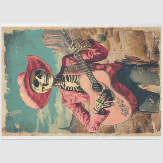 Decoupage Skeleton Sombrero Gitaarspeler Tissuepapier (Voorkant)