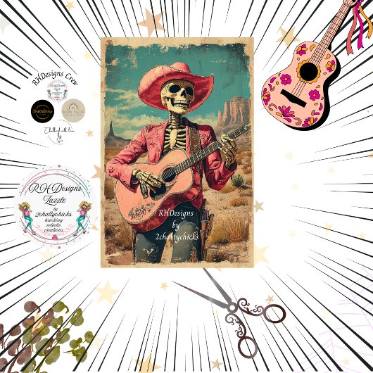 Decoupage Skeleton Sombrero Gitaarspeler Tissuepapier