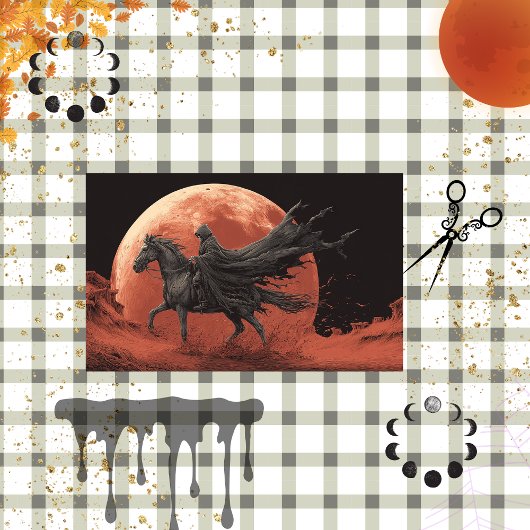 Decoupage Skelton Black Red Moon Rider Halloween Tissuepapier