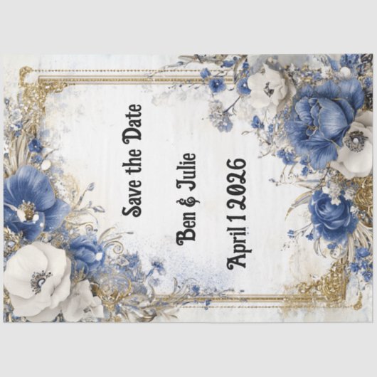 Decoupage Sla de datum op Blue Floral Boarder Tissuepapier (Voorkant)