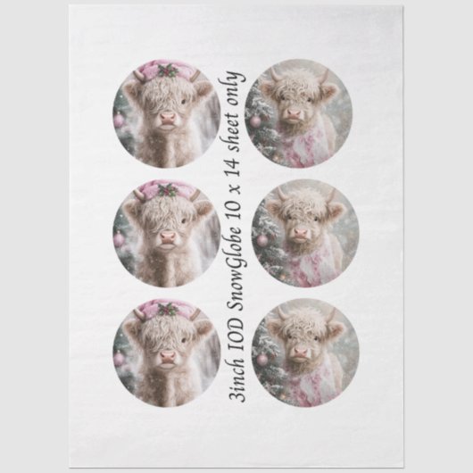 Decoupage Sneeuwbol Mal Highland Koe Kerstmis Tissuepapier (Voorkant)