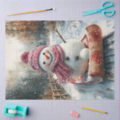 Decoupage  Sneeuwman op slee Tissuepapier (Craft)