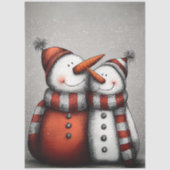 Decoupage Sneeuwmannen Paar Rode Mutsen Sjaals Tissuepapier (Voorkant)
