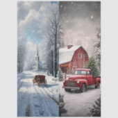 Decoupage Snow Church Red Truck Runner Sleds Tissuepapier (Voorkant)