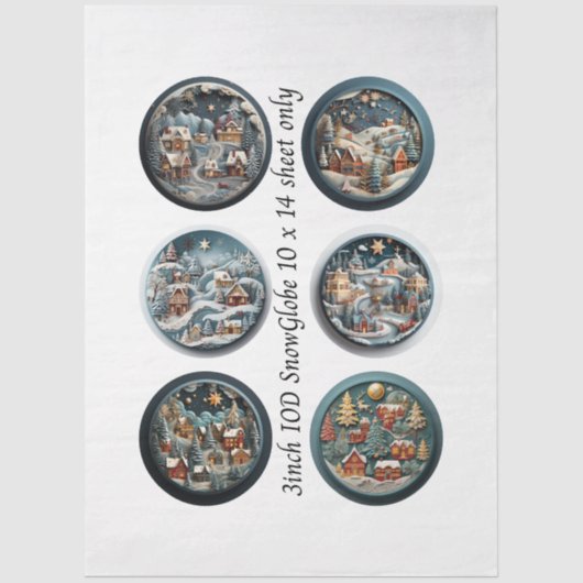 Decoupage Snow Globe Moulds Winter Village 3" Tissuepapier (Voorkant)