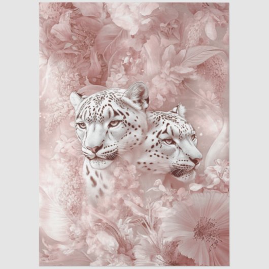 Decoupage Snow Leopard Pink Botanical Garden Tissuepapier (Voorkant)