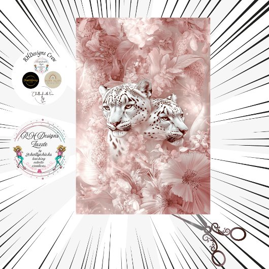 Decoupage Snow Leopard Pink Botanical Garden Tissuepapier