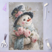 Decoupage Snowman with Pink Roses Tissuepapier (Craft)