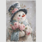 Decoupage Snowman with Pink Roses Tissuepapier (Voorkant)