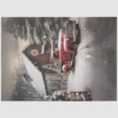 Decoupage Snowy Landscape Red Truck Barn Tissuepapier (Voorkant)