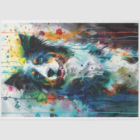 Decoupage Splatter Painted Australian Shepherd Tissuepapier (Voorkant)