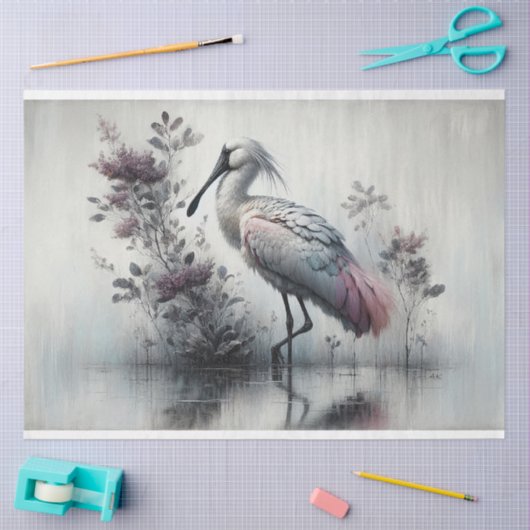 Decoupage, Spoonbill Bird, Weefselpapier Tissuepapier (Craft)