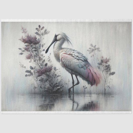 Decoupage, Spoonbill Bird, Weefselpapier Tissuepapier (Voorkant)