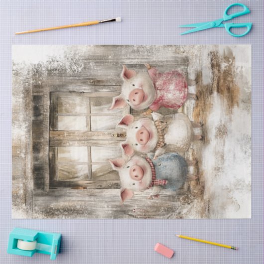 Decoupage Sprookje Whimsical Little Pigs Tissuepapier (Craft)