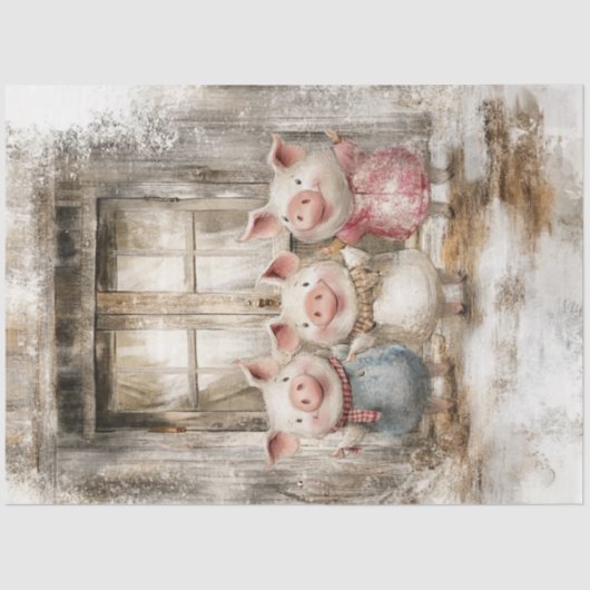 Decoupage Sprookje Whimsical Little Pigs Tissuepapier (Voorkant)