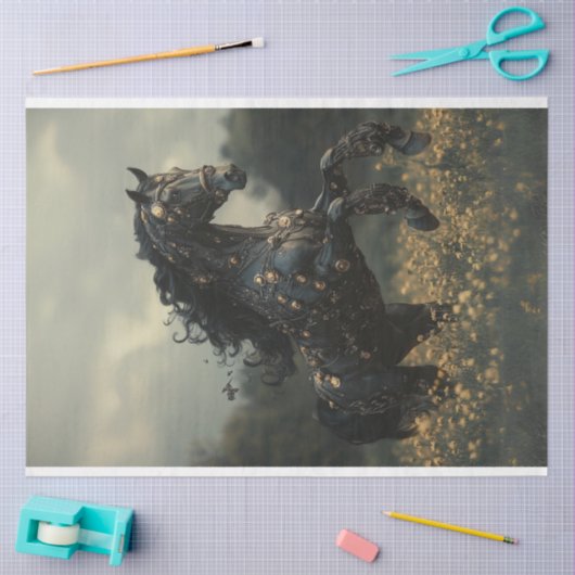 Decoupage Steampunk Black Stallion Horse Tissuepapier (Craft)