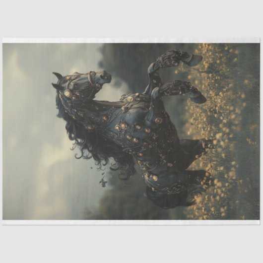 Decoupage Steampunk Black Stallion Horse Tissuepapier (Voorkant)