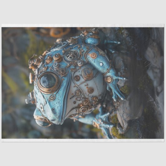 Decoupage Steampunk Blue Frog Tissuepapier (Voorkant)
