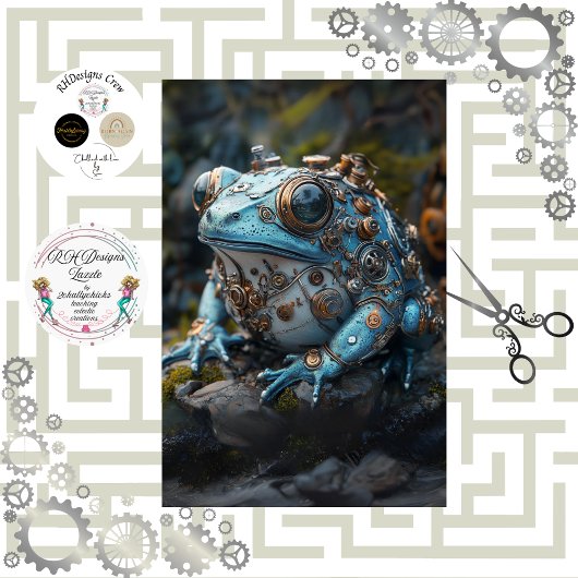 Decoupage Steampunk Blue Frog Tissuepapier