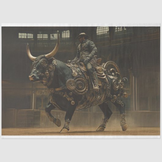Decoupage Steampunk Bull Rodeo Rider Tissuepapier (Voorkant)