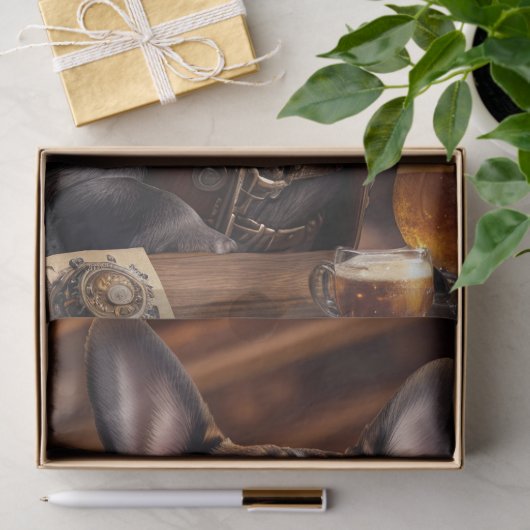 Decoupage - Steampunk bulldog en bier - Tissuepapier (Geschenk)