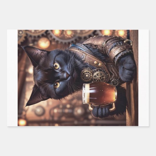 Decoupage - Steampunk cat drinking beer -  Inpakpapier Vel (Voorkant)