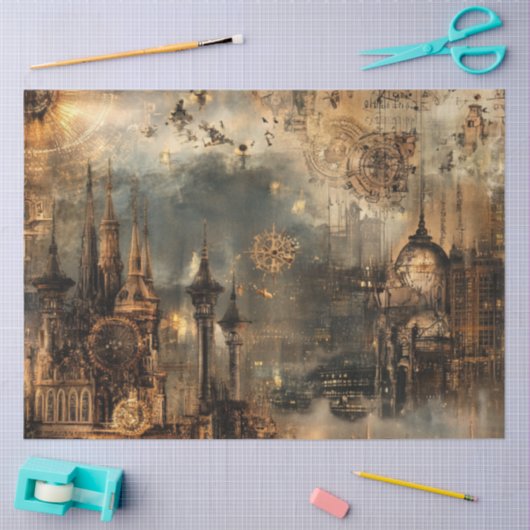 Decoupage Steampunk Cityscape Architectonisch Ontw Tissuepapier (Craft)