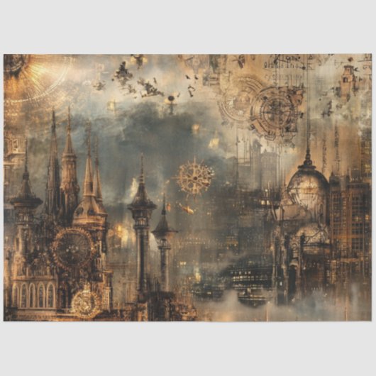 Decoupage Steampunk Cityscape Architectonisch Ontw Tissuepapier (Voorkant)