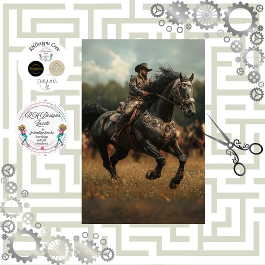 Decoupage Steampunk Cowboy Horse Rodeo Tissuepapier