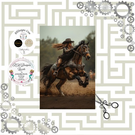 Decoupage Steampunk Cowgirl Horse Rider Tissuepapier