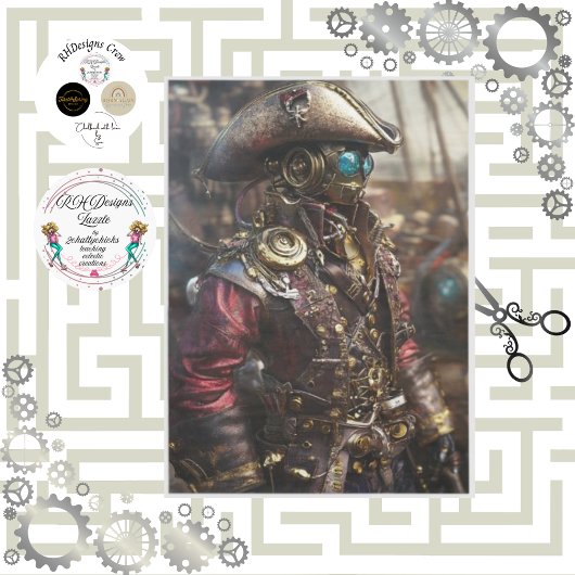 Decoupage Steampunk Cyborg Pirate Tissuepapier